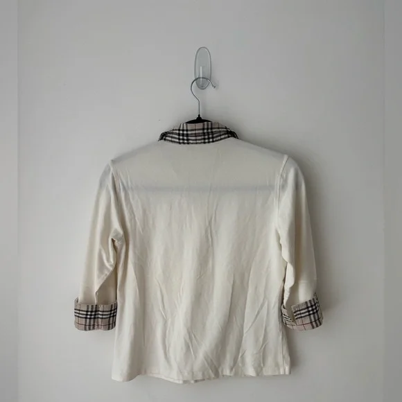Burberry Blue Label Nova Check Collar Polo Top Cream Cotton Japan Small - Picture 9 of 12